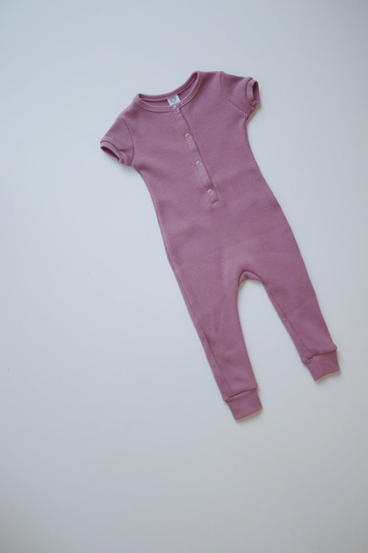 0-3m to 3t fox and poppy organic cotton short sleeve waffle romper | mauve