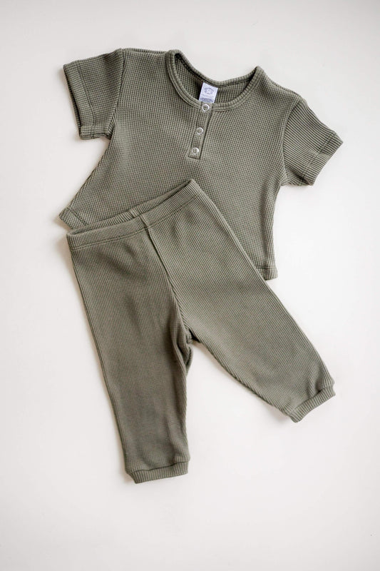 baby + children's organic cotton waffle pant ♡ green - Fox + Poppy Clothing